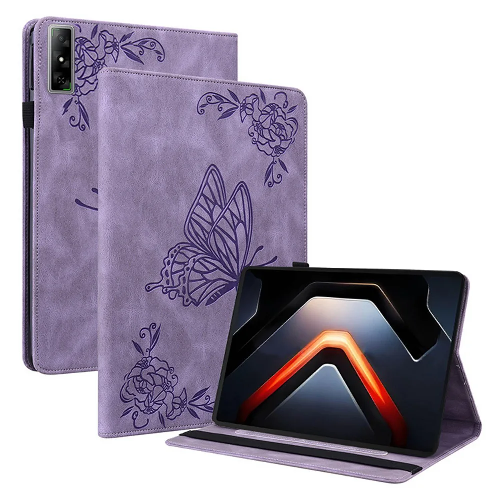 For Infinix Xpad GT Case Butterfly Flower Imprint PU Leather Tablet Cover with Card Slots - Purple