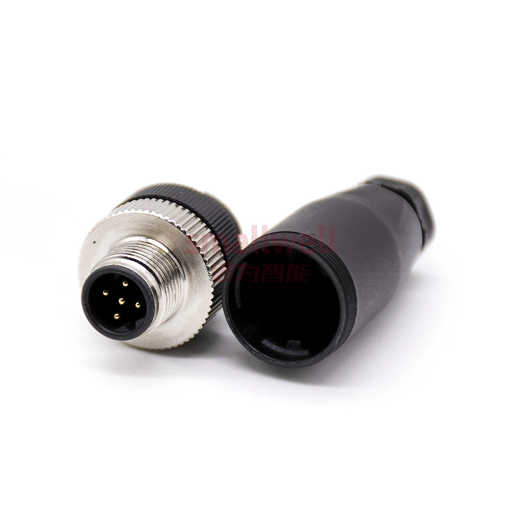M12 5-Pin Male Plug, B-Coded, Straight Pin Field Connector, Non-Shielded, Screw Locking for Industrial Sensors
