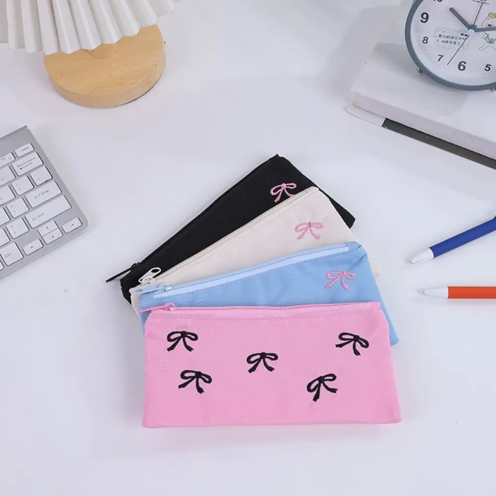 جديد قماش لطيف حقيبة مطرزة Bowknot جميل طباعة حقيبة مستحضرات التجميل شكل مربع حقيبة أدوات مكتبية