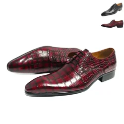 Red Printing Derby Shoes Formal for Men Luxury Lace Up Genuine Leather Dress Design Social Business Wedding Evening Party