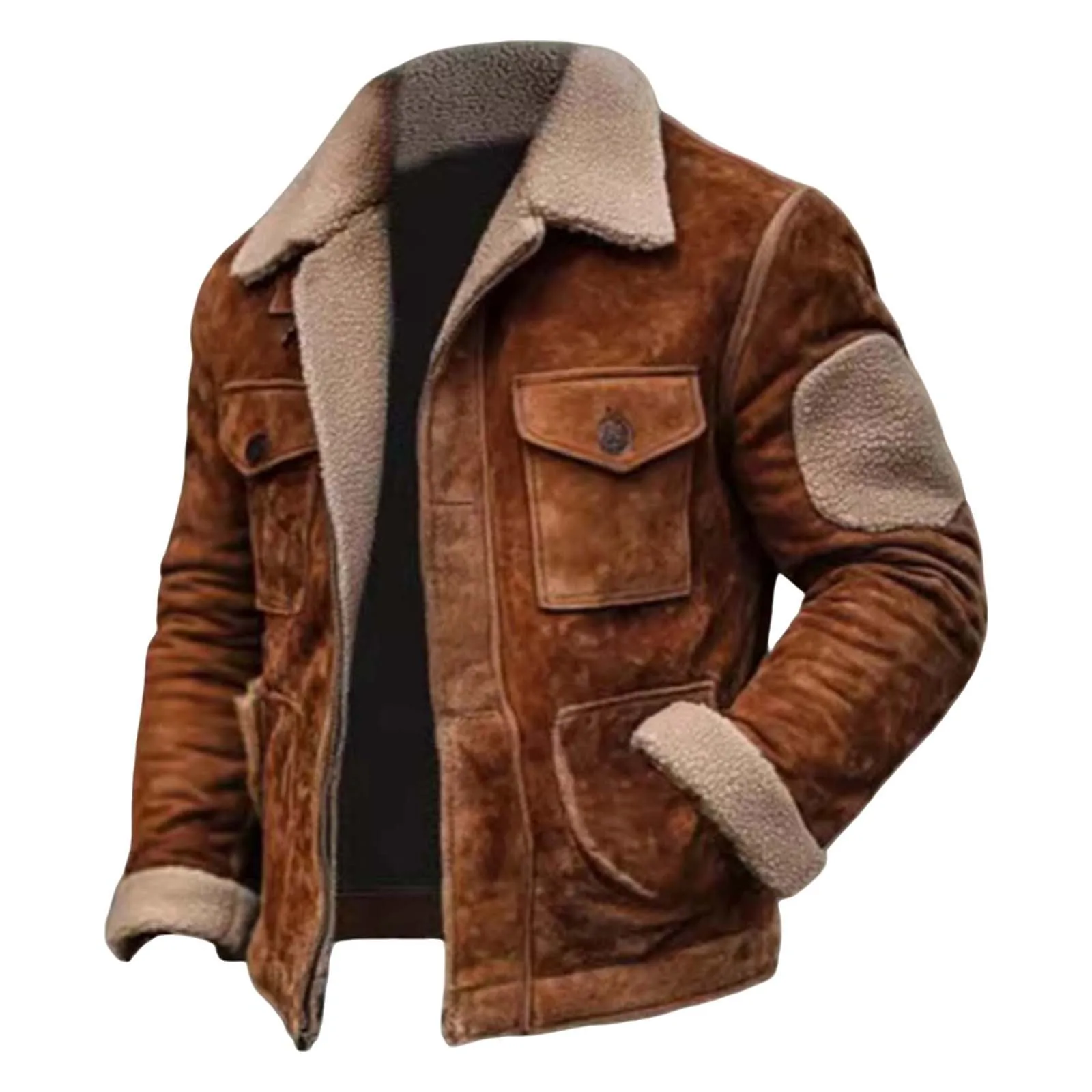 High-quality Lamb Hair Thickened Warm Jacket Large Size Zipper Lapel Fleece Jacket Vintage Motorcycle Coat Gentleman Clothing