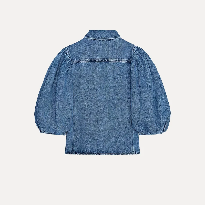 

Spring 2025 Women's Sle irt Design Retro Denim Collar Flip irt Z Brand Polyester Fiber 00% New Arrival