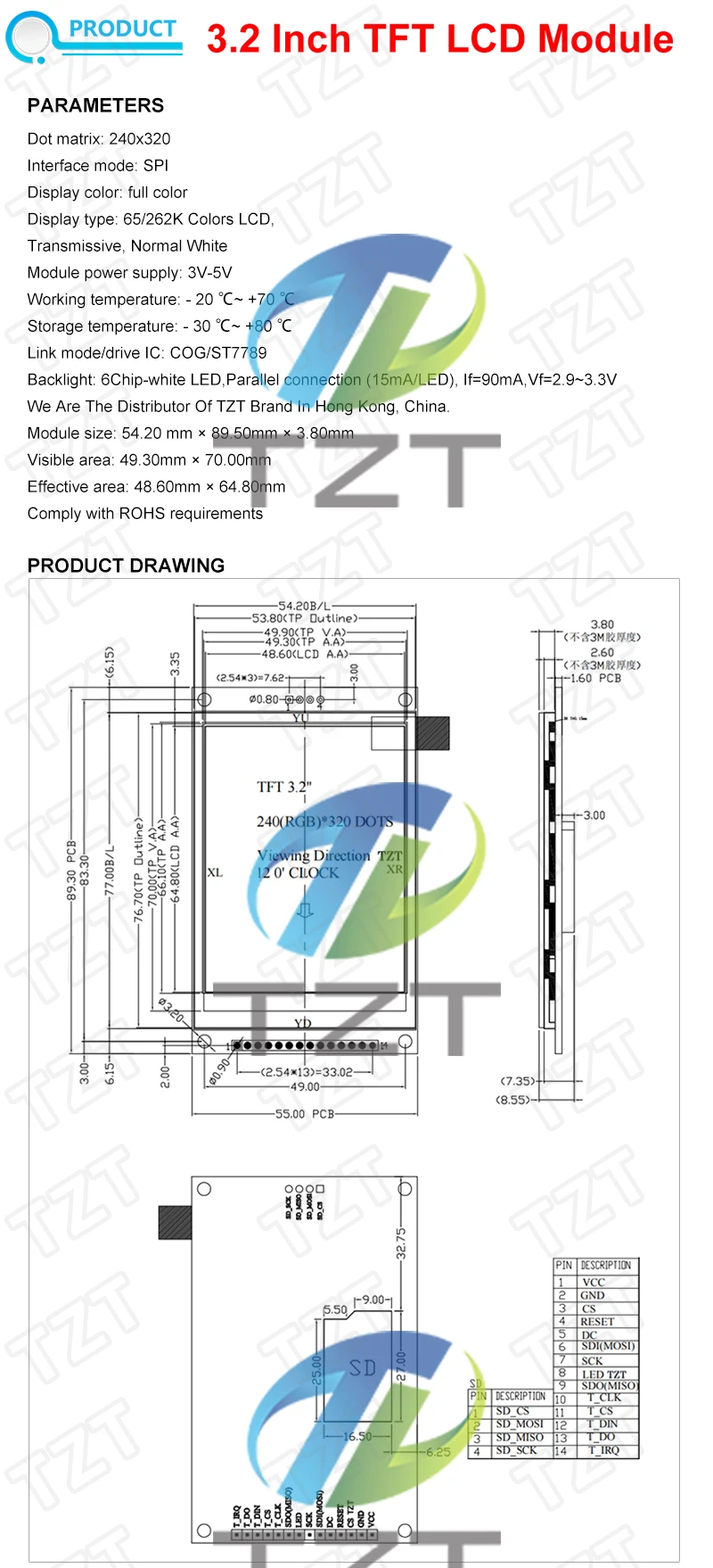3,2" 3,2 Zoll TFT LCD Touch Screen Modul 240X320 ST7789 ILI9341 LCD Display für Arduino UNO MEGA2560 Board mit/ohne Touch – Detail 8