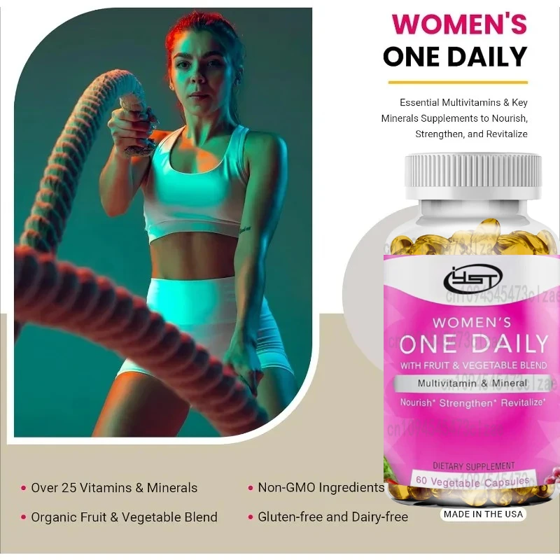 Women's Daily Multi Vitamin, Non GMO Immune Energy Support Supplement -60 Vegetable Capsules