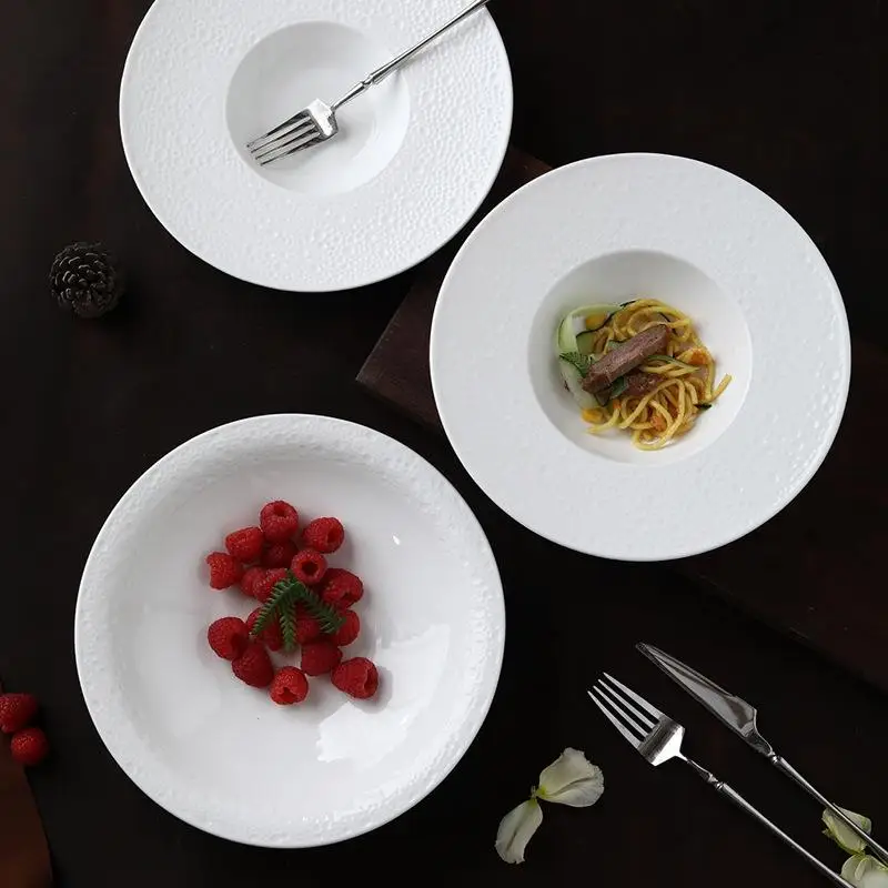 

Белая керамическая тарелка в западном стиле для пасты, салата, супа, европейская простая посуда для дома