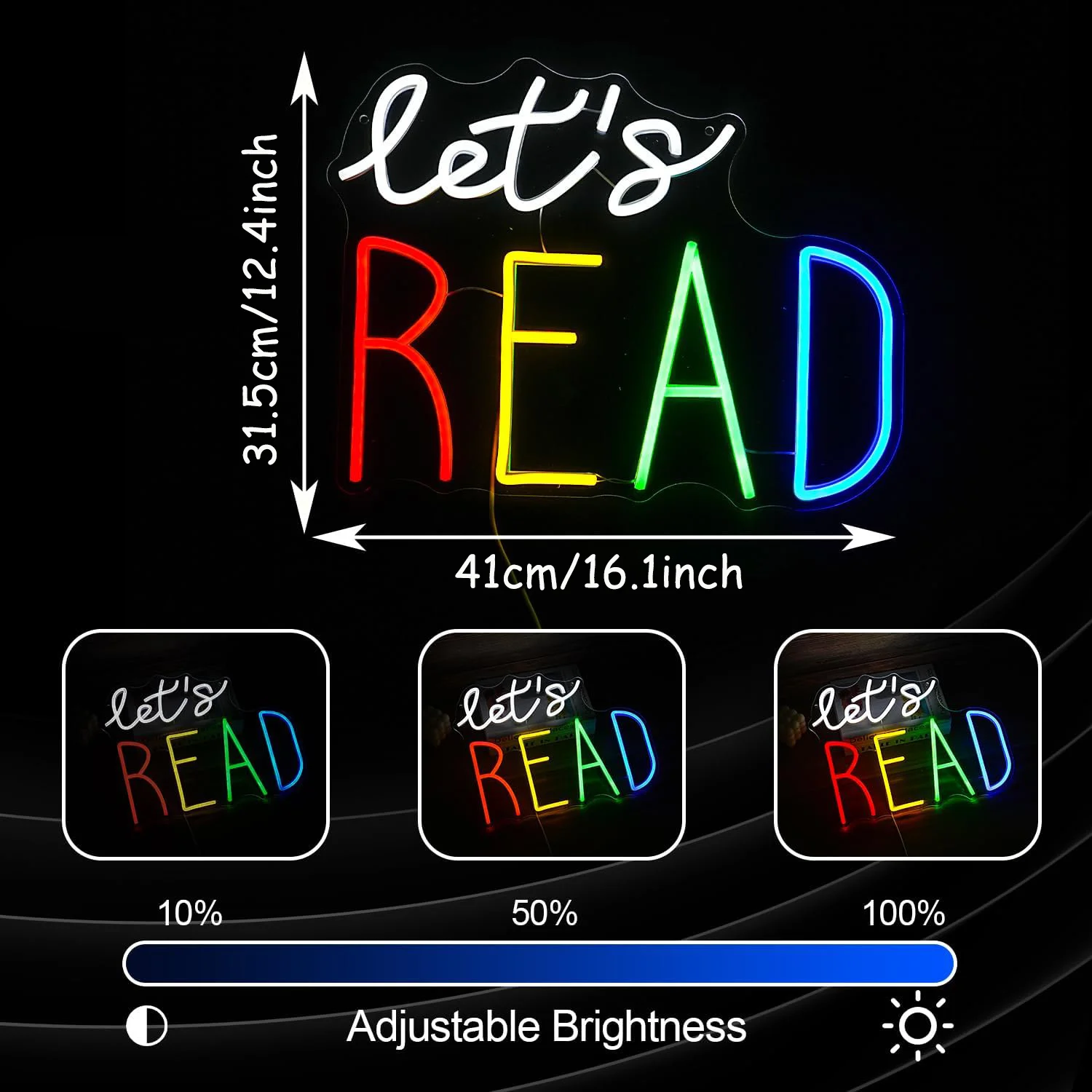 Let's READ Neon Sign, USB Powered LED Light for Reading Corner, Study Area, Bedroom Wall Decor, Perfect  Book Lovers