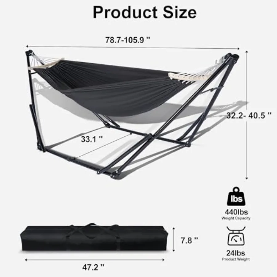 2-in-1 Hammock Swing Chair for Teens Adjustable Folding Chair with Collapsible Steel Stand Portable for Camping Travel Patio In
