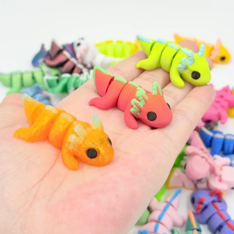 Multi‑Pack Colorful 3D Print Salamander Figurine, Multi-Color Axolotl Reptile Model,Cute Reptile Desktop Decor Collectible Gift