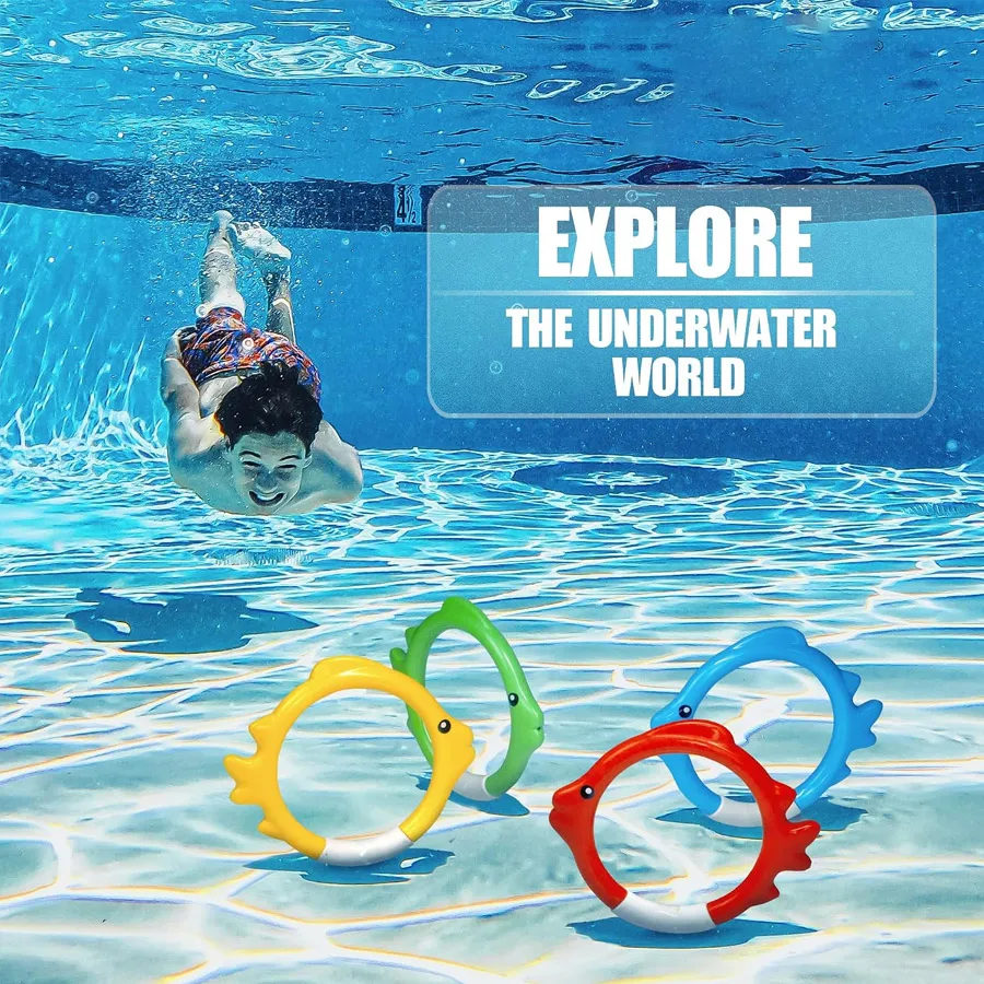 3/4 Pack Kids Fish Shaped Pool Dive Rings, Underwater Sinking Dive Toy Set, Swimming Training & Water Party Game Accessories