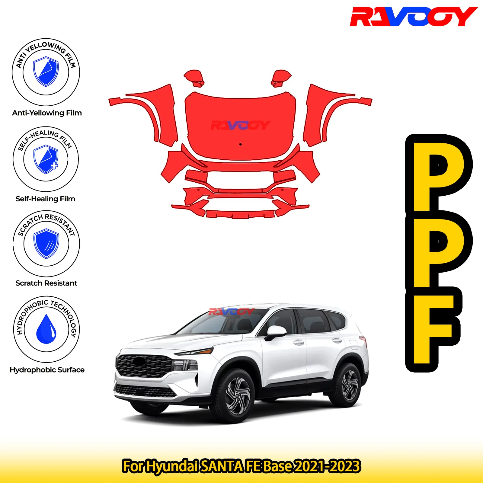 

Для Hyundai SANTA FE Base 2021-2023 глянцевая матовая черная предварительно вырезанная передняя защитная пленка PPF Kit