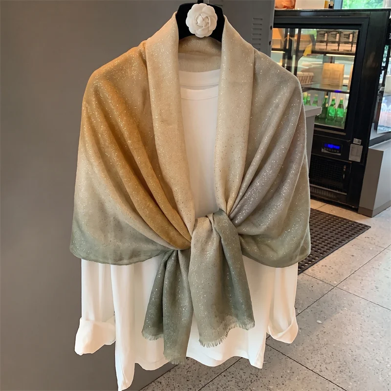 Unisex Gradient Glitter Scarf Women Men Shawl Wrap Warm Tassel Winter Scarf for Couple Matching New Year Gift Partner Premium