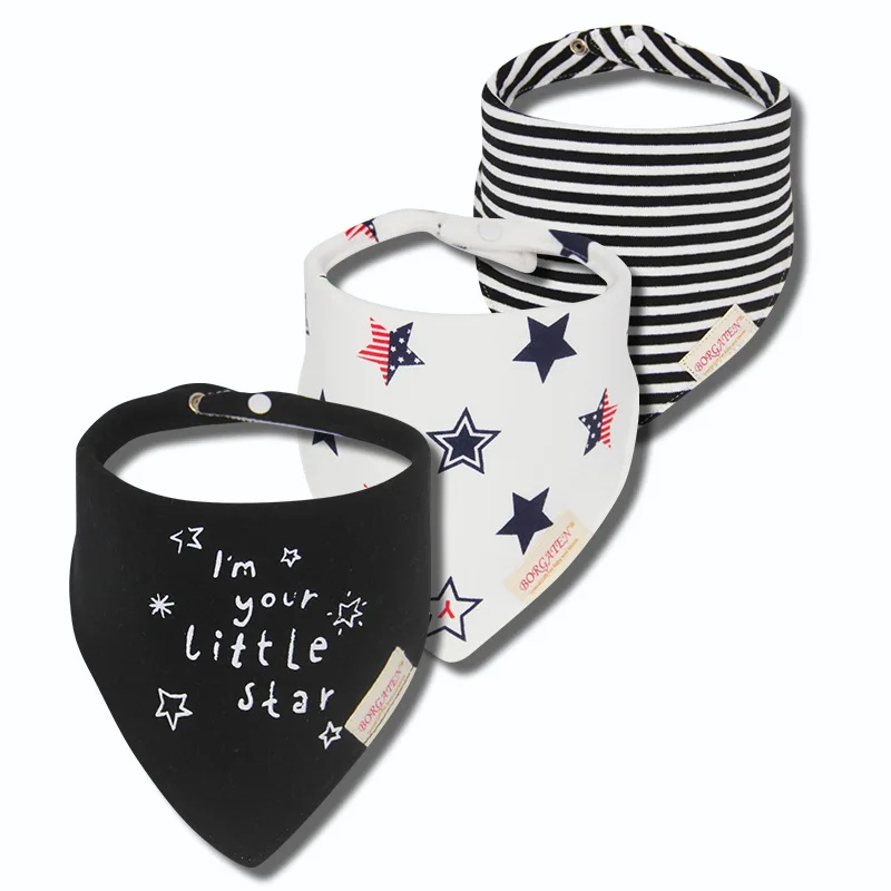 

100% Cotton Cartoon Print Triangle Baby Bib Set 3Pcs Lovely Design Absorbent Triangle Newborn Bibs