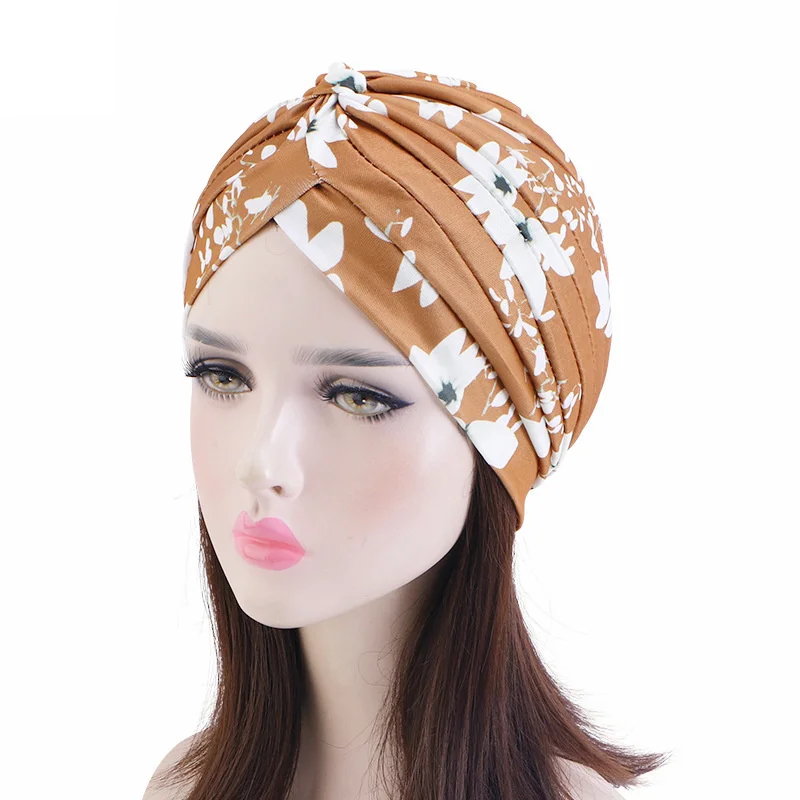 Neue Frauen Drucken Blume Knoten Krebs Rüschen Chemo Hut Beanie schal Turban Kopf Wrap Gestrickte Kappe Haarausfall Zubehör – Detail 35
