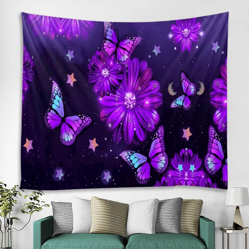 Beautiful Flower Butterfly Mural Tapestry Hippie Wall Hanging Boho Wallcloth Tapestry Art Deco