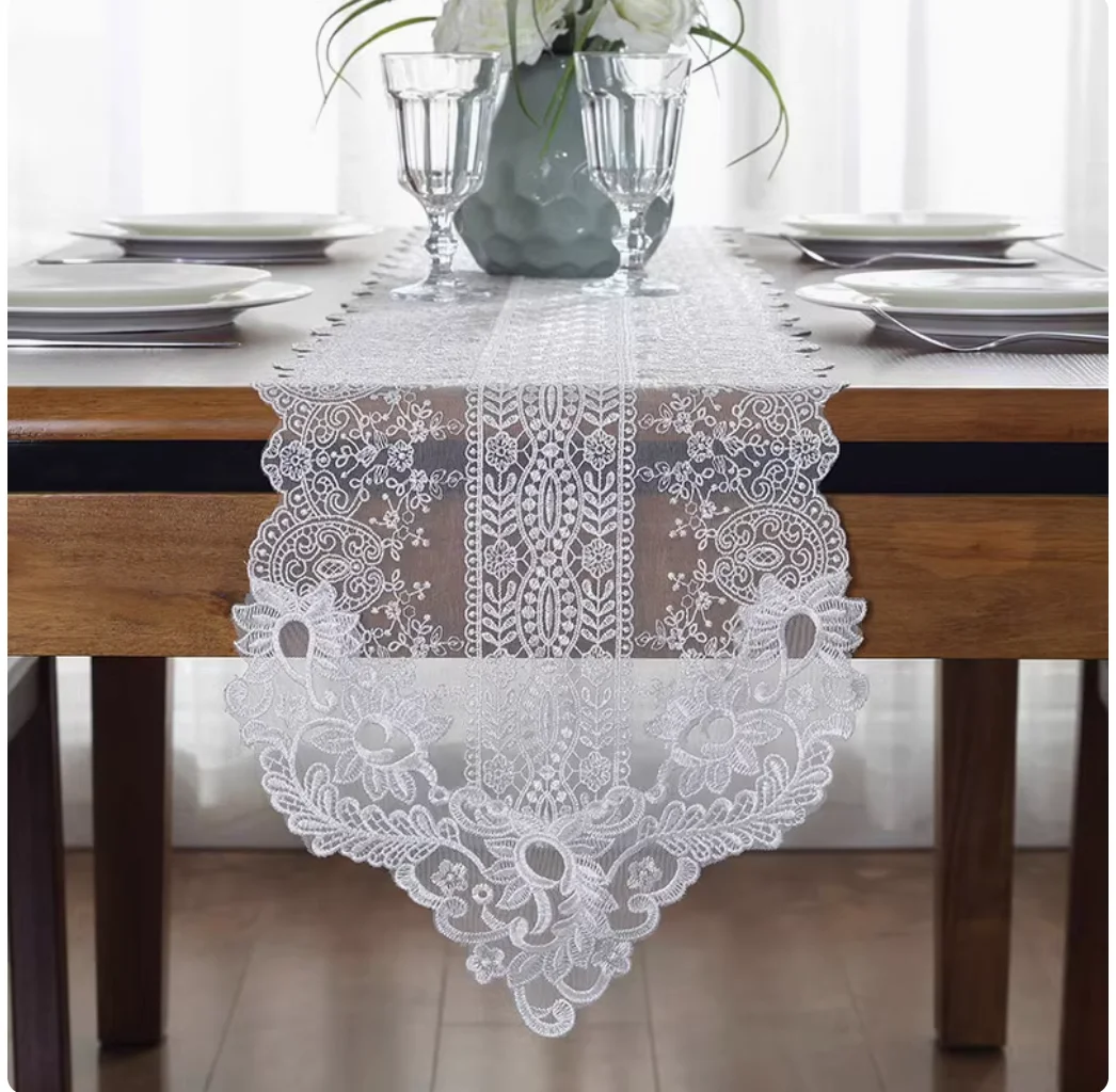 Korean lace dining table flag, European style beautiful and simple fabric TV cabinet, white tea table flag