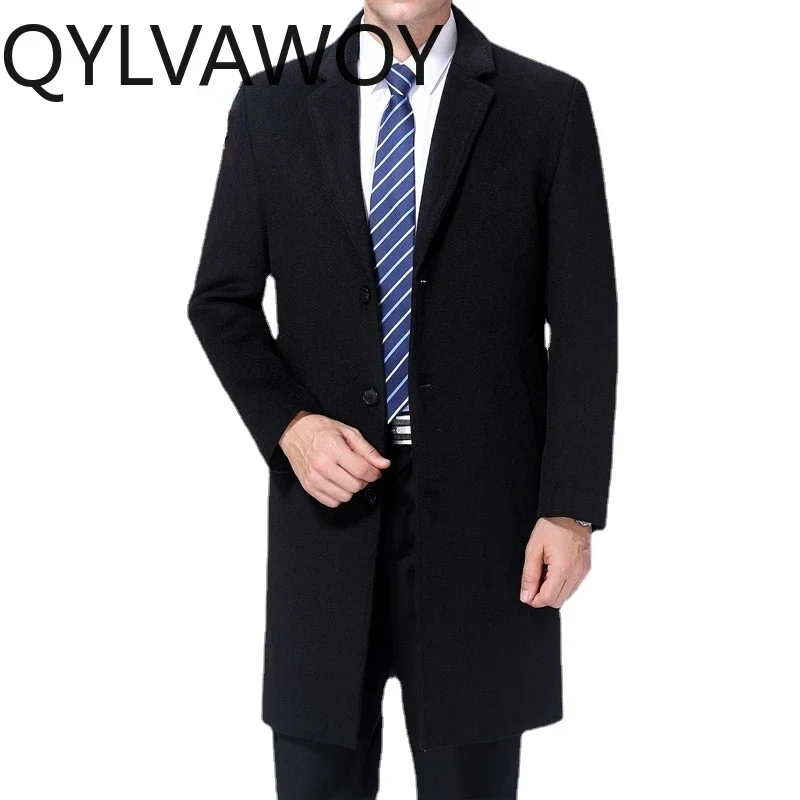 QYLVAWOY High End 90% Cashmere Coat Men's Long Winter New in Outwears Men Thick Business 10% Wool Jackets Clothing Warm Abrigos