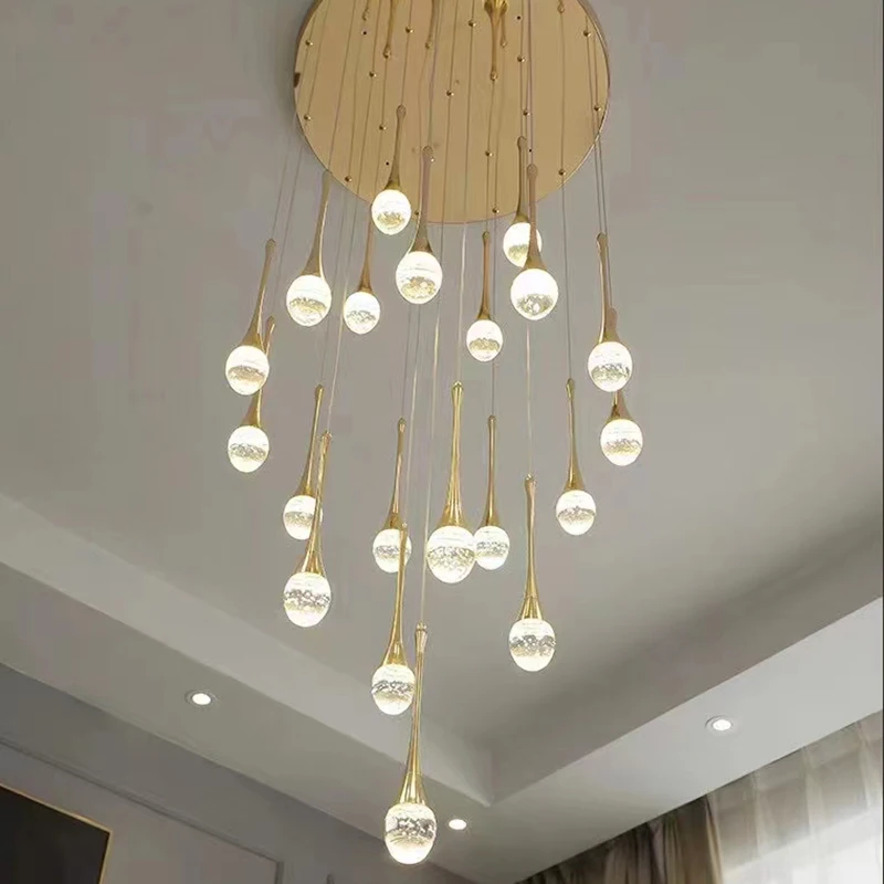 

Bubble crystal chandelier loft staircase villa hall living room kitchen light new design home decor led indoor lighting