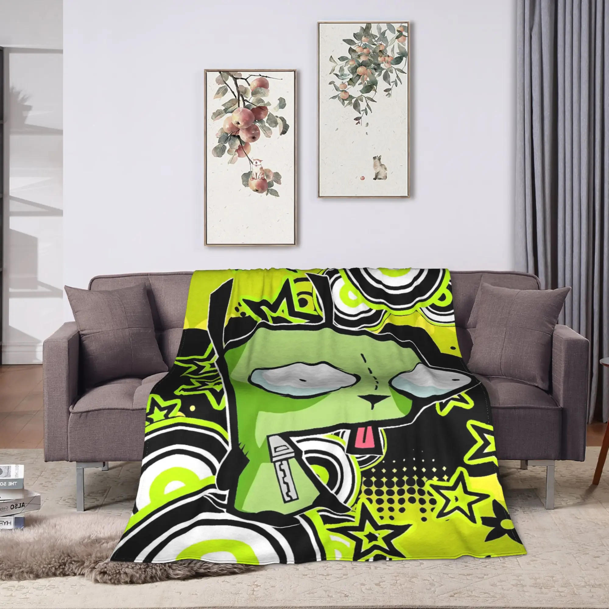 Invaders Zims Alien Cartoon Blanket Quality Warm Soft  Throw Blanket Winter Picnic Couch Bed Fluffy Bedspread