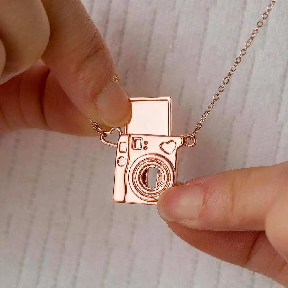 Vintage Stainless Steel Photo Frame Necklace DIY Butterfly Camera Photo Pendant Retractable Irregular Couple Choker Chain Party