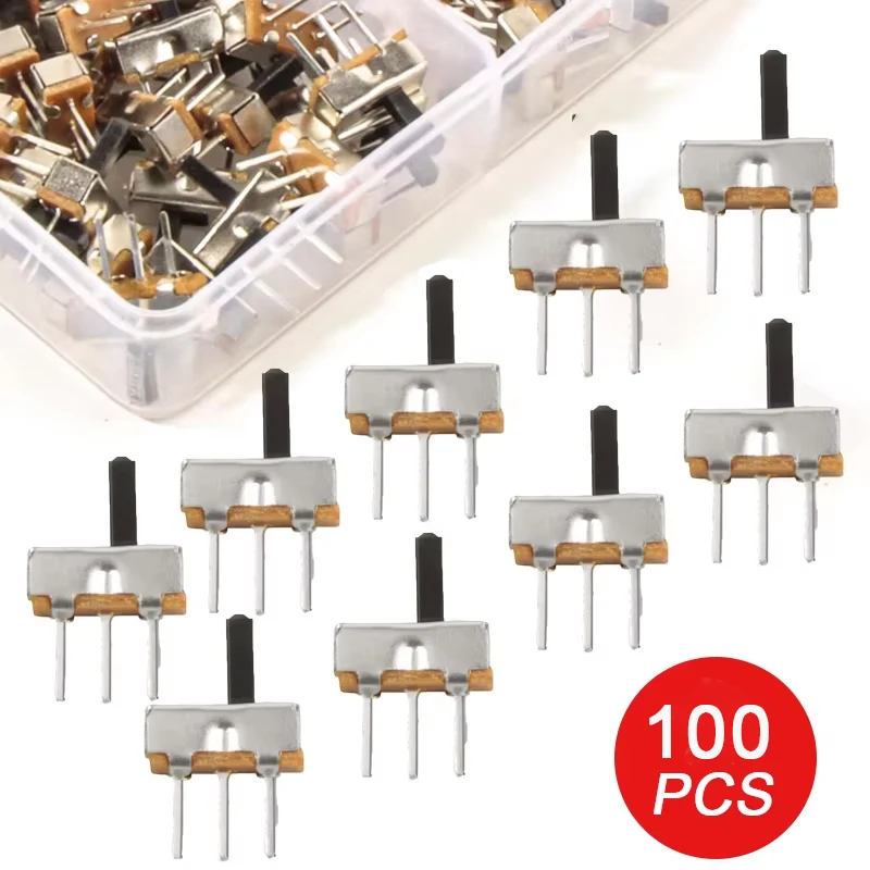 100pcs Mini Vertical Micro Slide Switch 2 Position 3 Pin Terminal 1p2t SPDT On/Off Switches SS-12D00 For PCB Breadboard Electron
