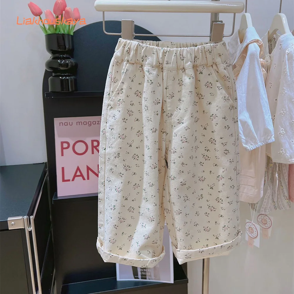 2026 New Arrival Baby Girl Floral Print Pants Loose Casual Trousers Rural Pastoral Style Soft Comfortable Infant Toddler Pants
