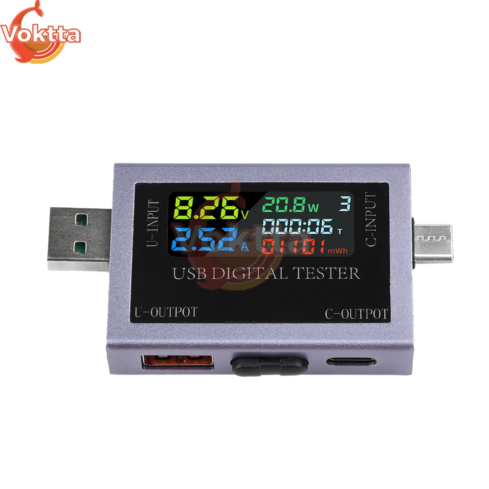 Dual USB Type-C Tester DC 4.5-50V 0-8A Multi-function Digital Display Voltage Ammeter Power Meter Power Bank Charging Tester