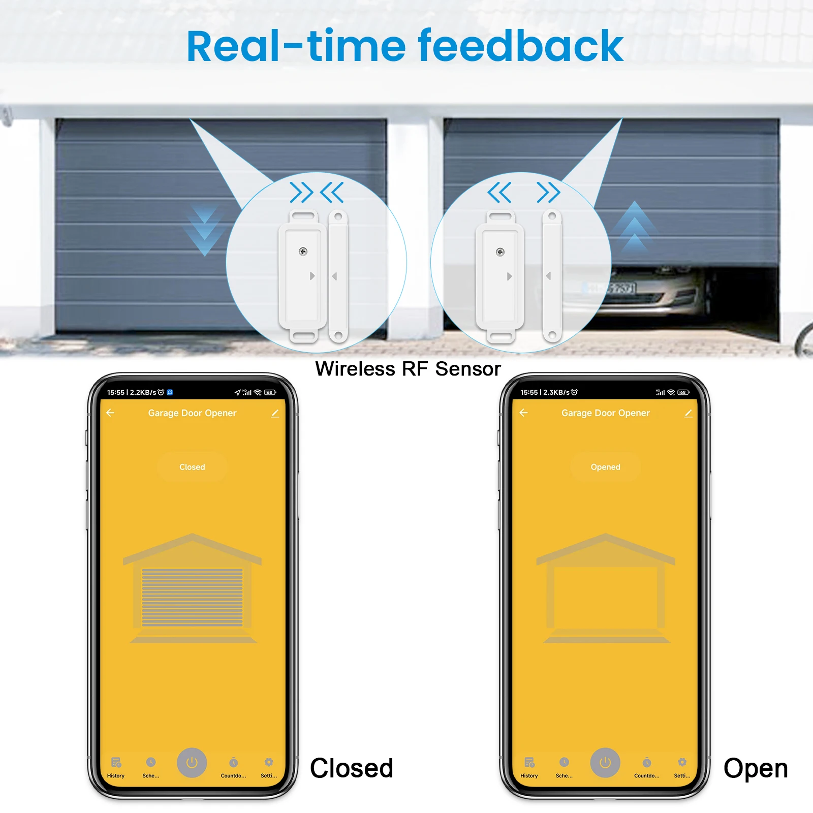 LoraTap Tuya Smart Life Garage Door Opener Controller Wireless Sensor Security Warning System Work with Google Assistant Alexa