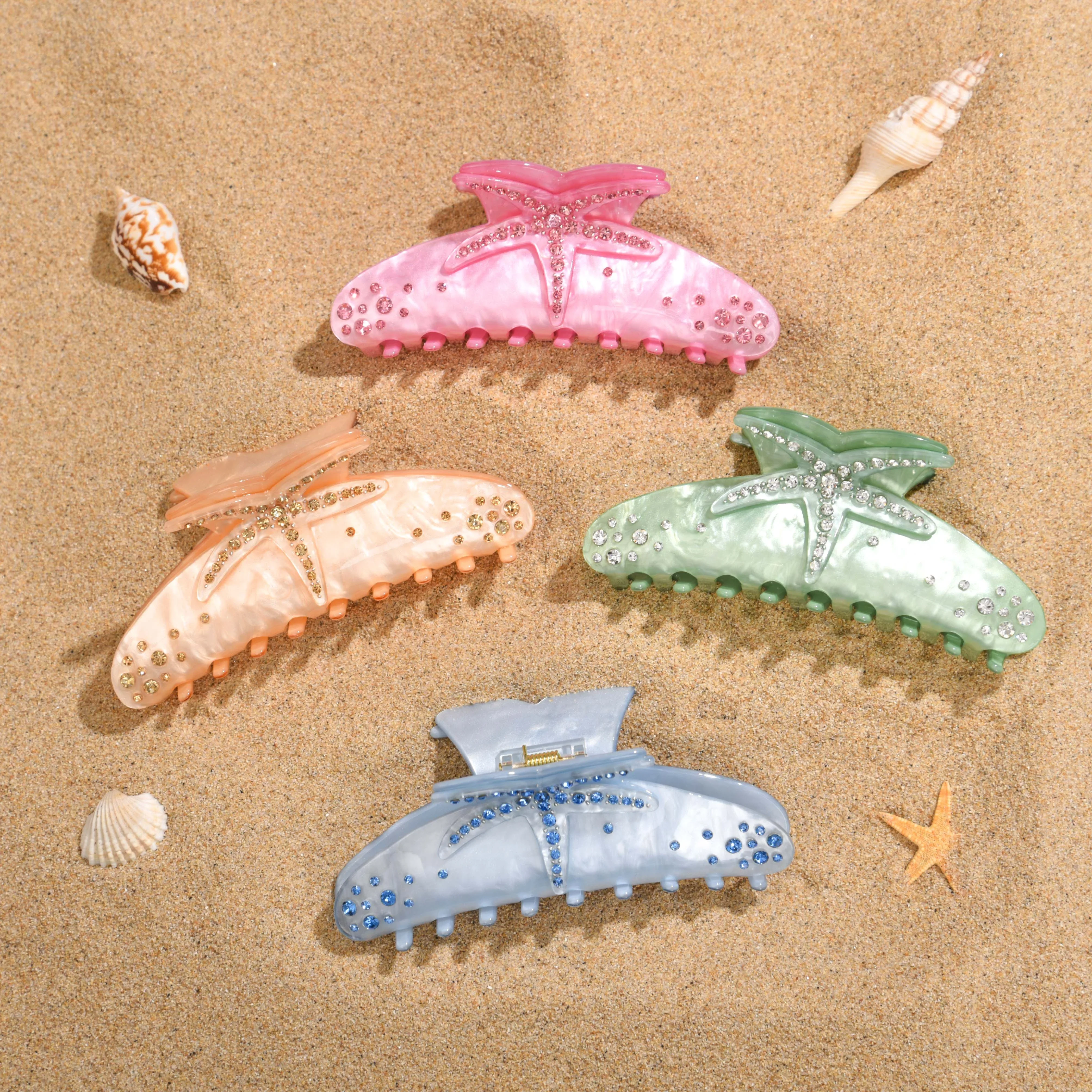 

DuoShang Summer Rhinestones Starfish Hair Claw Acrylic Claw Clips Colorful Starfish Crab Hair Clips for Women Hair Accessories