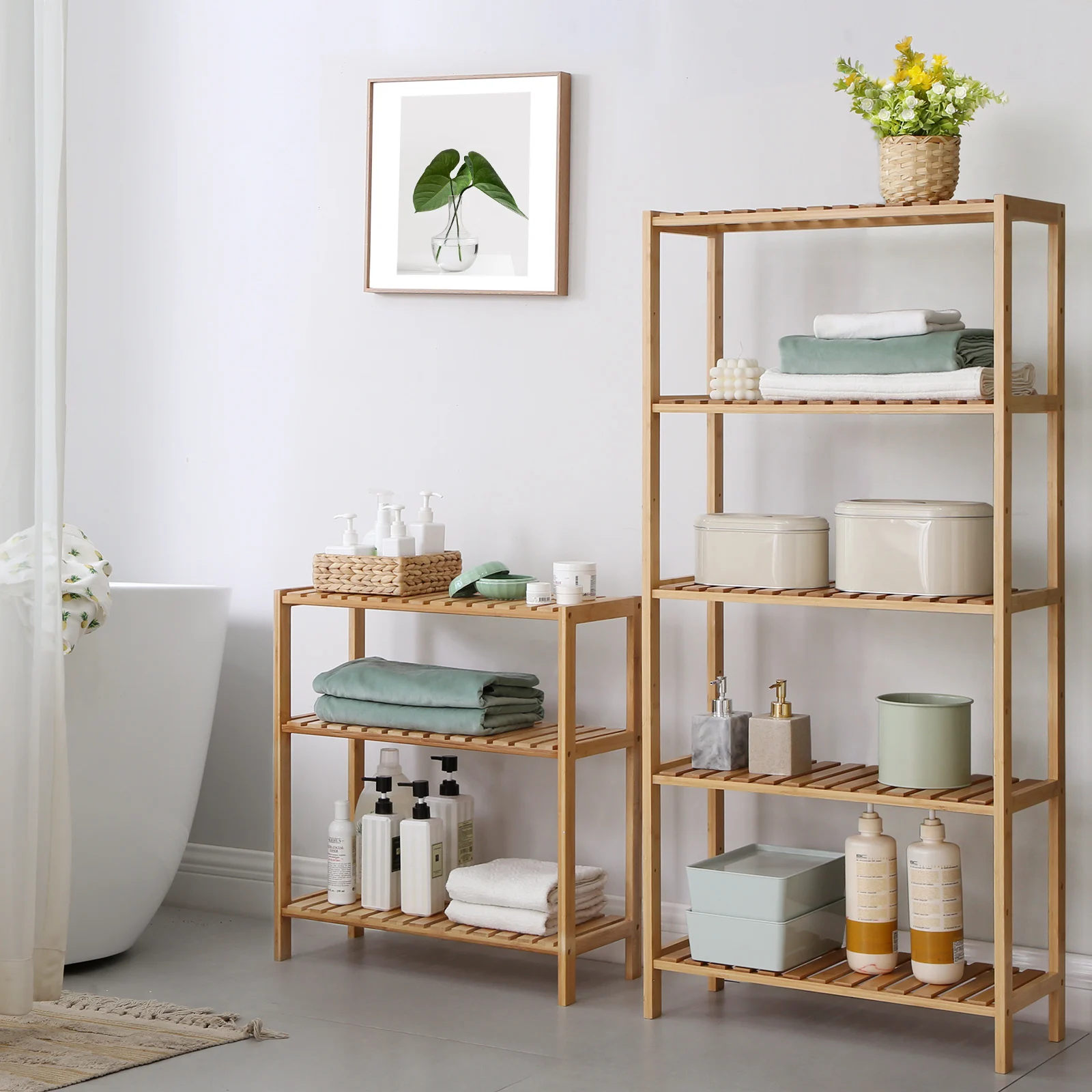 SONGMICS Bamboo Shelving Unit: 60x26x66 cm, Perfect for Bathroom, Living Room, Hallway, Kitchen, or Balcony