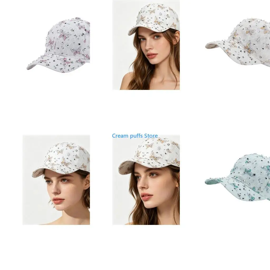 50LE Decorative Sun Hat Baseball Cap with Butterfly Pattern and Mesh Texture