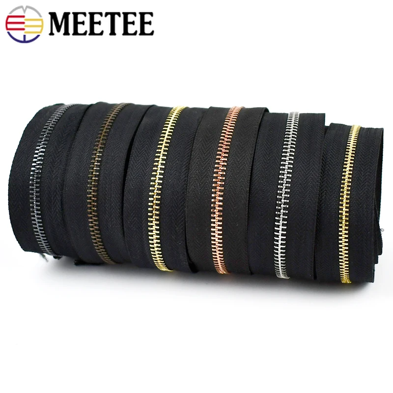 2/5/10Yards 5# Metal Zippers Tapes By The Meter Bag Jacket Clothes Decorative Zipper Repair Kit DIY Tailor Sewing Accessories