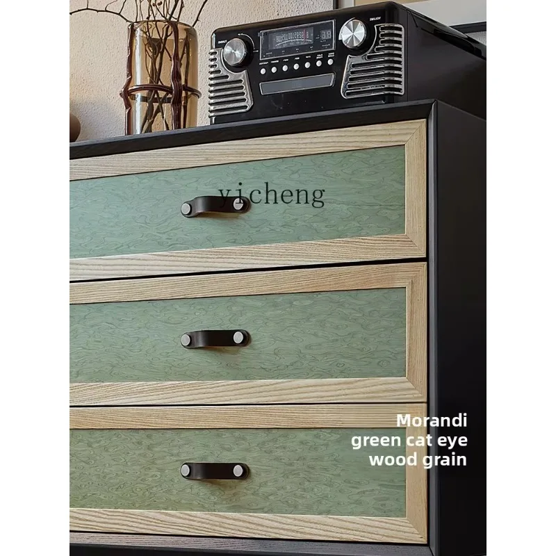 GZ-26 2   Light Sandalwood Solid Wood Six-Drawer Cabinet Bedroom Bedside Storage Wall-Mounted Organizer Cabinet