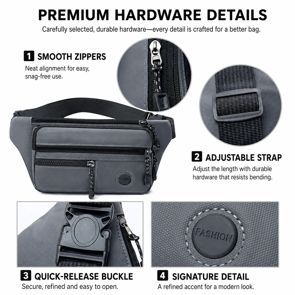 Fashion Simple Waterproof Waist Bag Pack for Men and Women, Street Hip Solid Color Phone Chest Bag for Travel, Daily Commuting