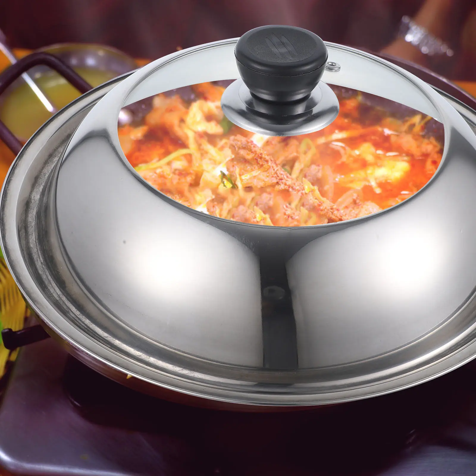 

Visible Cooking Pot Cover Stainless Steel with Tempered Glass Center Heat Insulated Handle Universal Fit for All Cookware