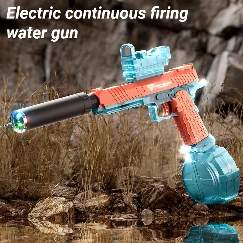 New Spitfire Light Special Effect Water Gun, Continuous Output Transparent Shell Electric Water Gun for Children's Toys