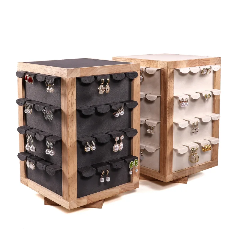 

Wooden Earring Stand Large Rotating Earrings Storage Holder Minimalist Retro Earring Display Shelf Jewelry Organizer Showcases
