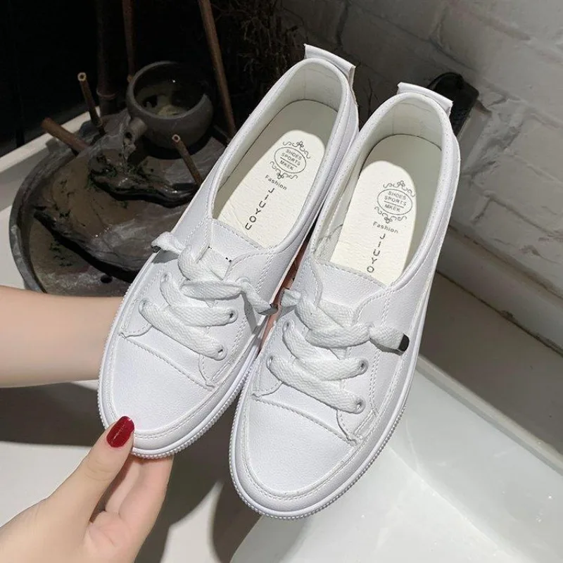 2024 nova plataforma baixa tênis feminino sapatos de couro do plutônio tênis caminhada mocassins branco deslizamento plano em vulcanizar sapatos casuais