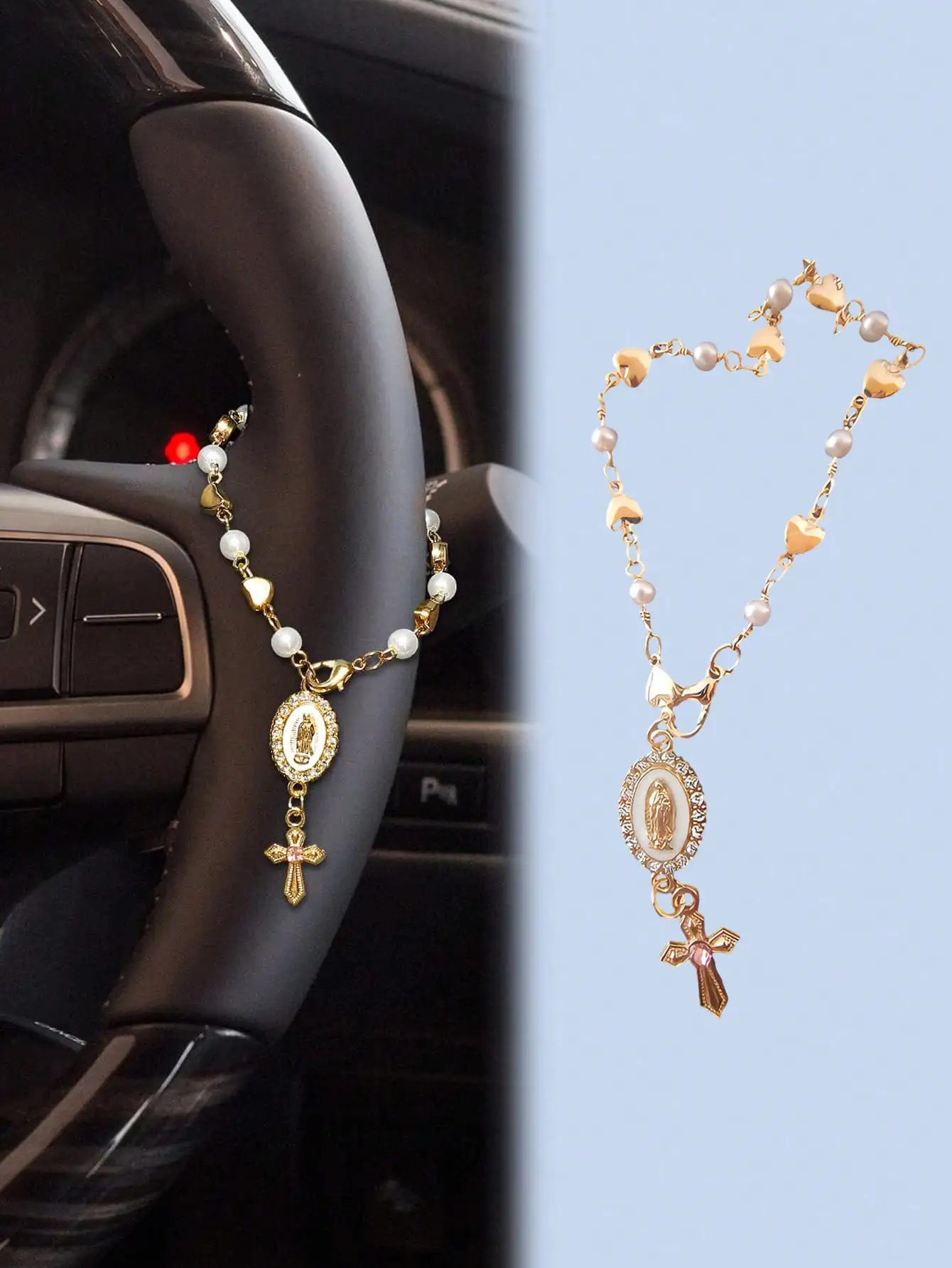 1PC religieuze rozenkrans auto hangend ornament – kan worden gebruikt als decoratie voor achteruitkijkspiegel of stuurwiel