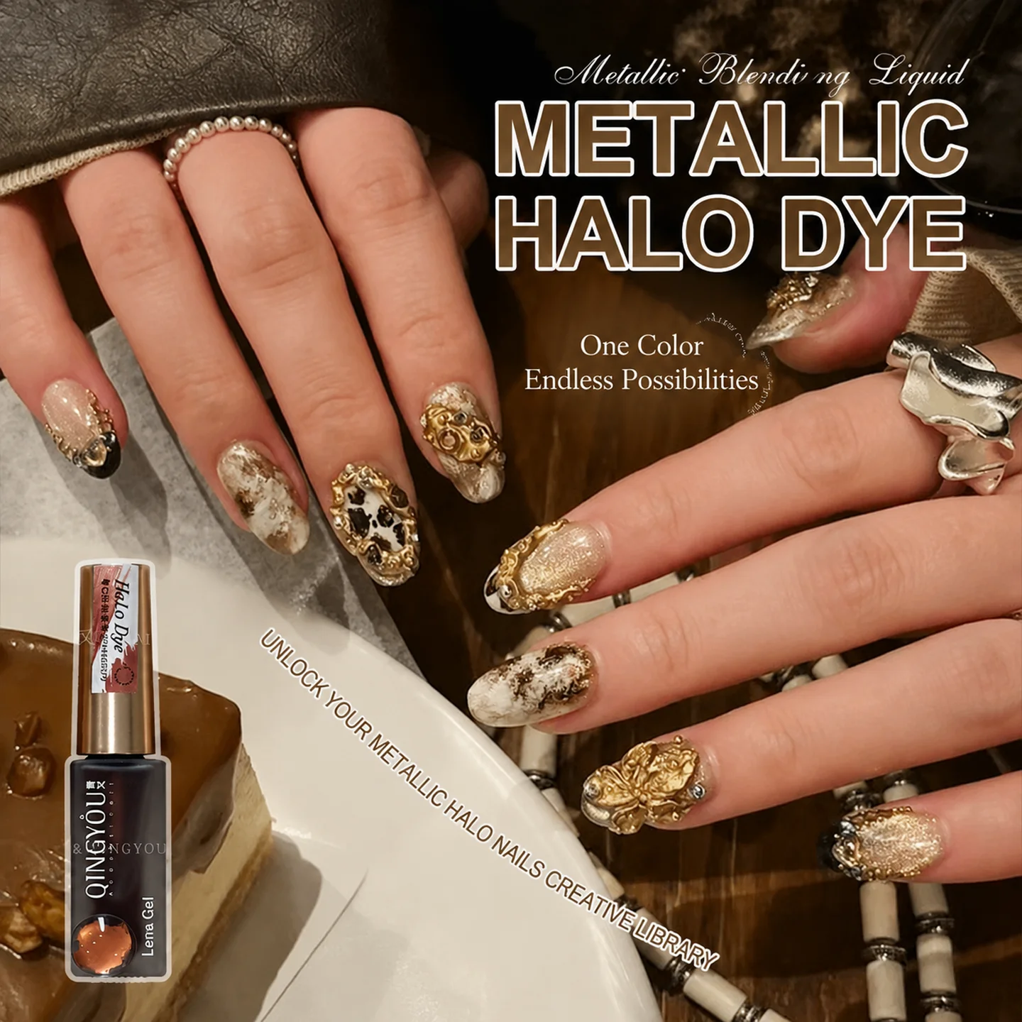 Bronze Gold Metallic Nail Liquid Super Bright Fast Dry No Lamp Needed Low‑odor Painting Pigment Gel for Home Nail Art Decoration