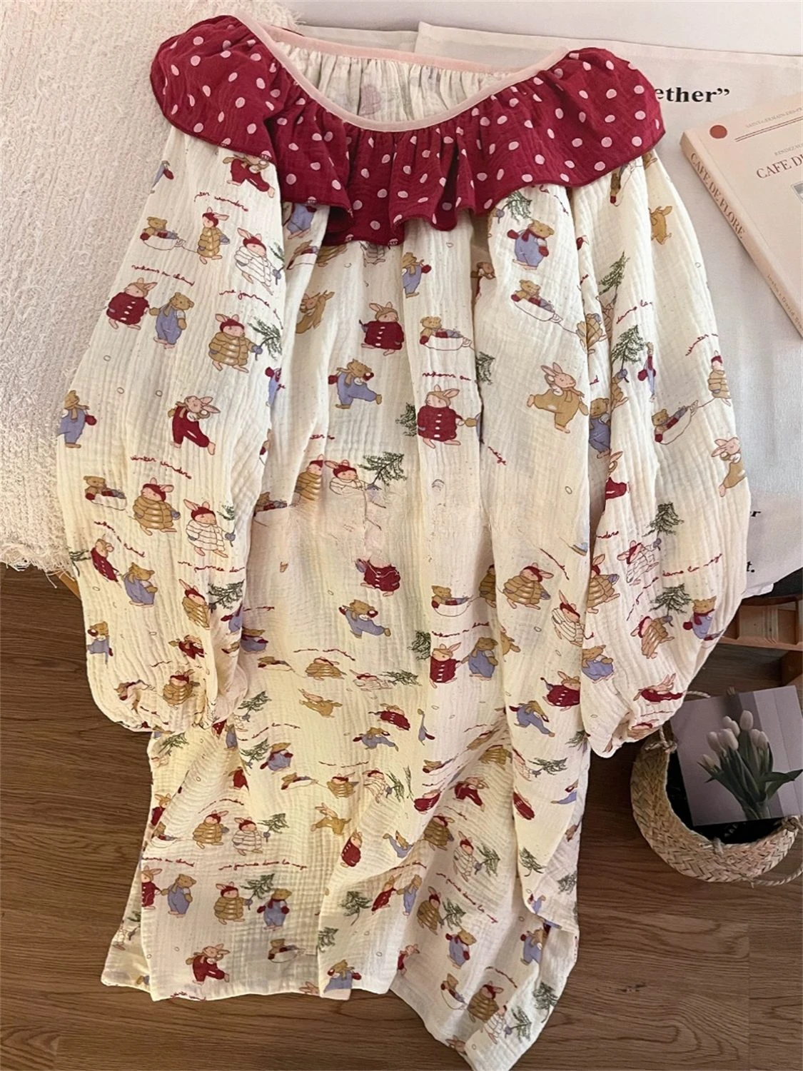 Christmas Bunny Nightgown Long Sleeve Spring Autumn New Style Home Clothes Nightwears for Ladies Women's Nightie Pyjamas Pjamas