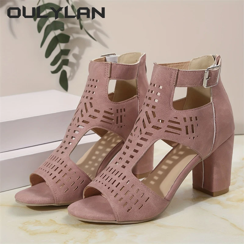 Women Heel Sandals High Quality Leather Women Shoes Comfortable Fashion Hollow Heels Rome Women Sandals Peep Toe Shoes