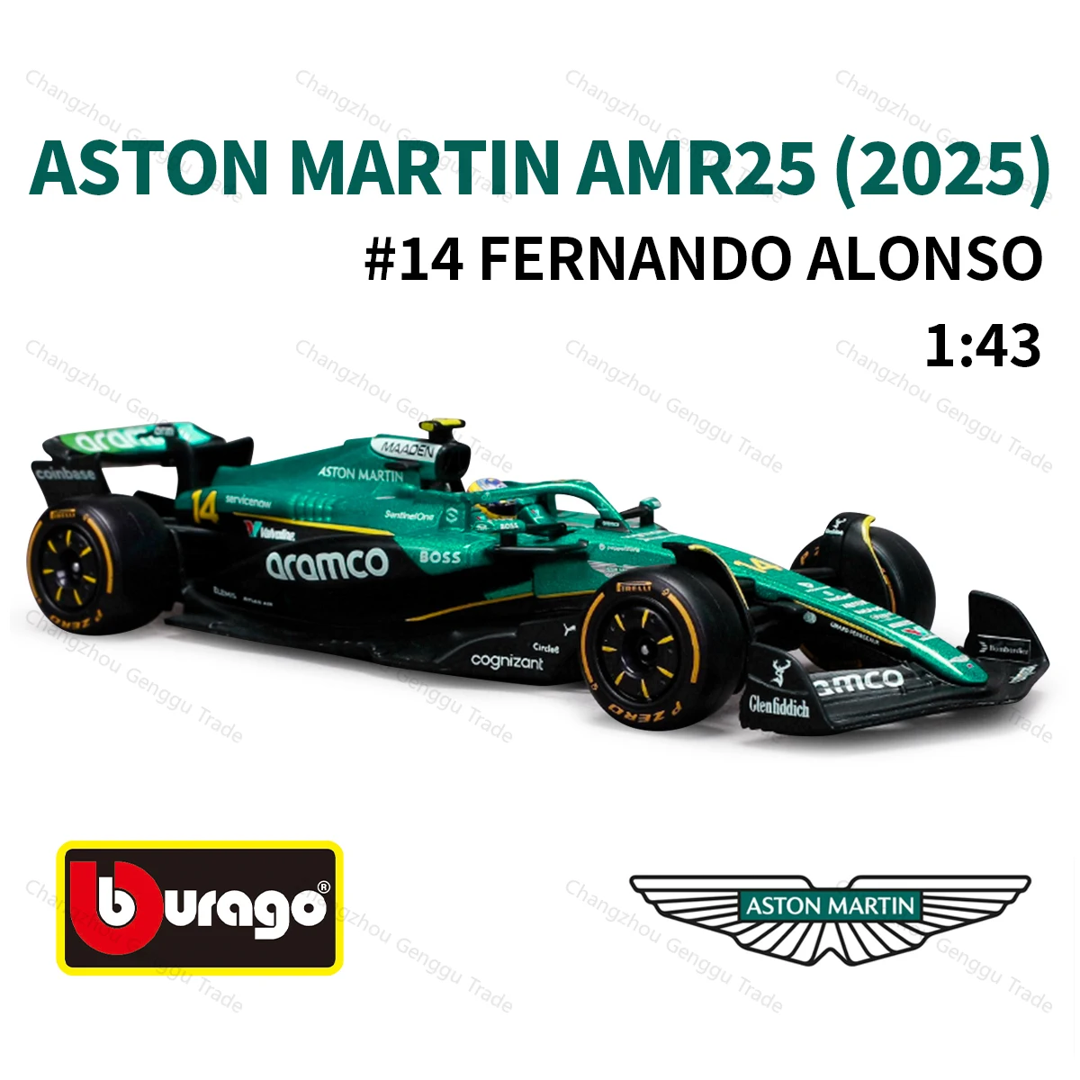 Bburago 1:43 أستون مارتن 2025 F1 Racing AMR25 يموت يلقي المركبات نموذج صيغة سباق السيارات لعب صندوق أكريليك