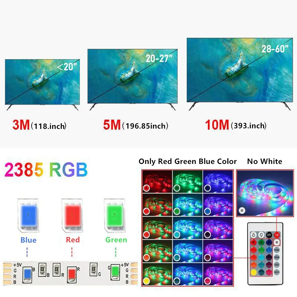 RGB PC LED TV USB Light Strip Backlight 2835 0.5m- 5m Warm White RGB 5 V Volt Led Strip Lights For Gaming Living Room Decoration