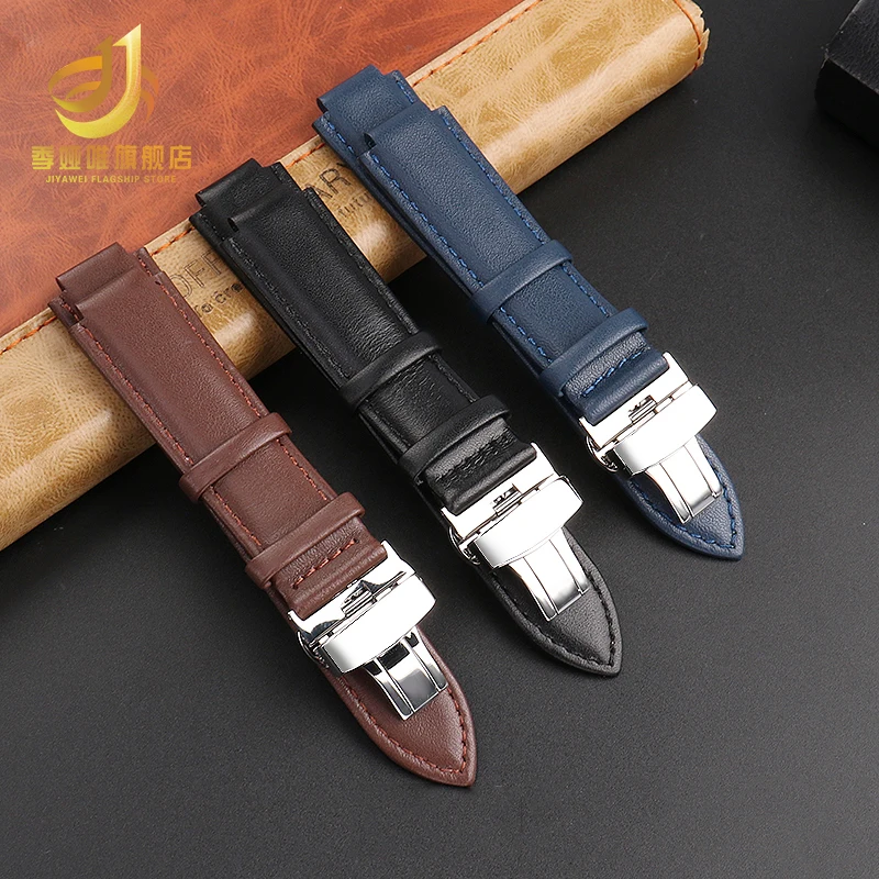 Genuine Leather Watch Strap for Casio EFB-680 GSTB400 GST-B400/B200 ECB-10YD Modification Watchband 24x14mm Bracelet Black Blue