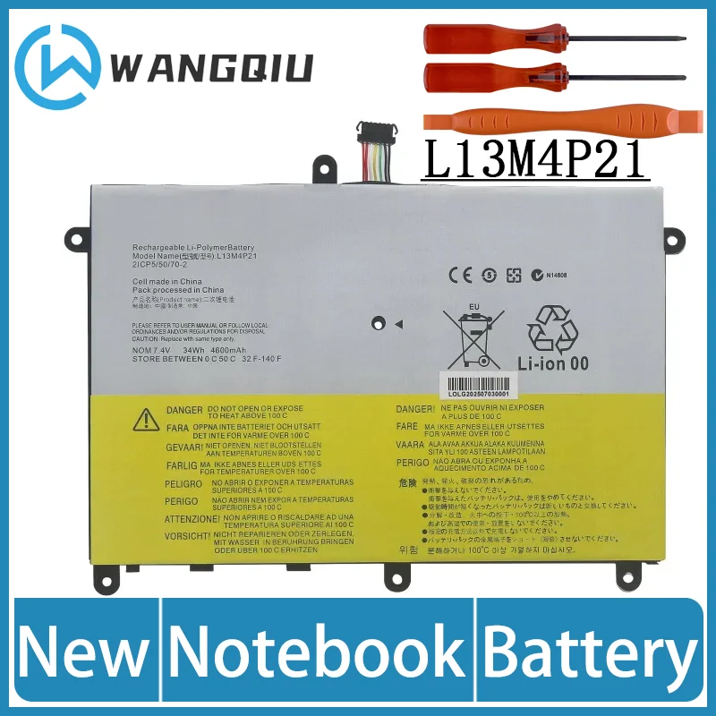 WangQiu L13M4P21 L13L4P21 Аккумулятор для ноутбука Lenovo Yoga 2 11 20332 7,4 В 34 Втч 4600 мАч WangQiu L13M4P21 L13L4P21 Аккумулятор для ноутбука Lenovo Yoga 2 11 20332 7,4 В 34 Втч 4600 мАч