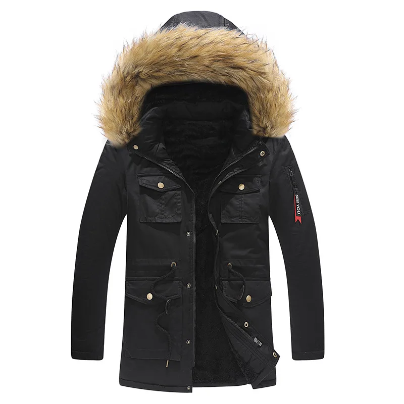 Winter Fleece Warme Jassen Mannen Mode Nieuwe Capuchon Bontkraag Winddichte Parka 'S Mannelijke Outdoor Dikke Mannen Kleding