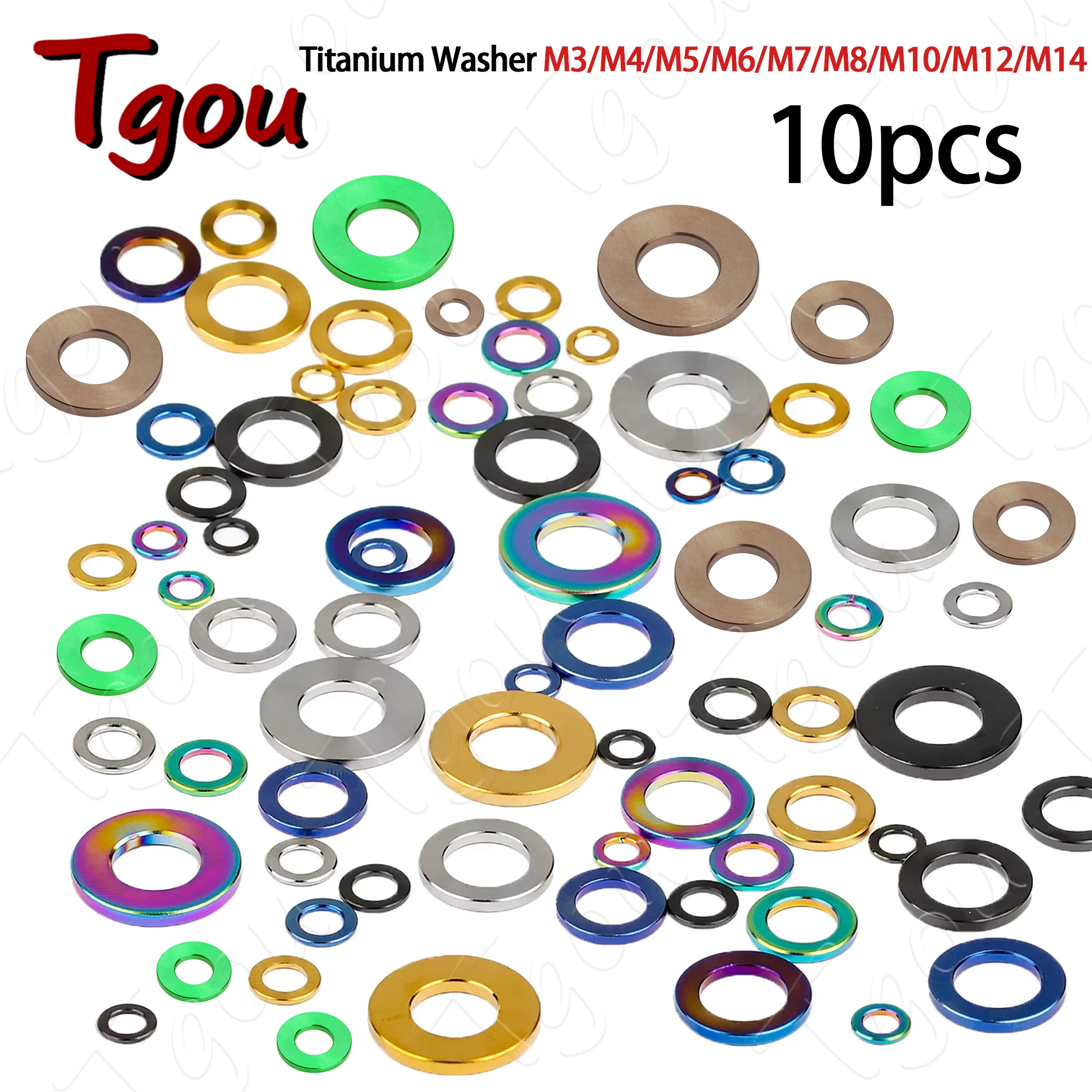 

Tgou Titanium Washer M3 M4 M5 M6 M7 M8 M10 M12 M14 Flat Gasket for Bicycle Motorcycle 10pcs