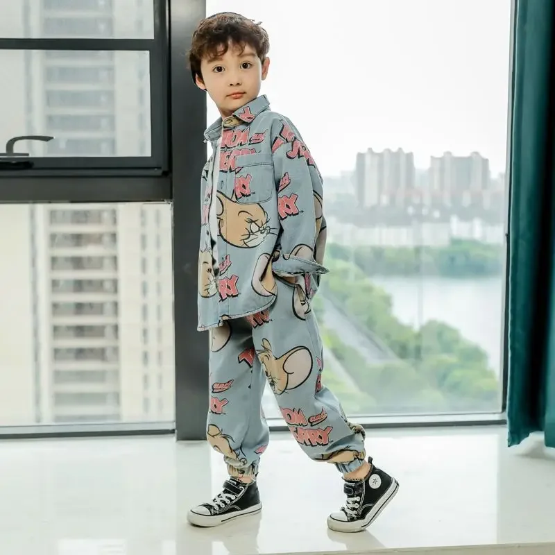 teen boys Clothes Children children demin jacket Pants 2Pcs/sets teen Active Clothing  Kids outfit 3-12 years