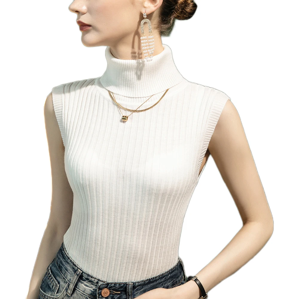 Women Sleeveless Sweaters for Winter and Autumn Wool Blended Women Knitwear Tops Solid Color Plus Size Lady Sweaters