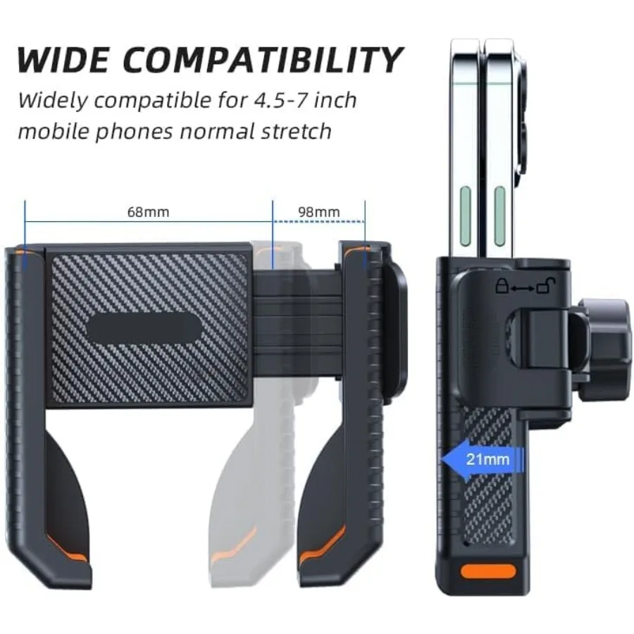 Bike Phone Mount Motorcycle Phone Holder with Not Block Camera for Secure Riding Universal Handlebar Cell Phone Clamp Compatibl